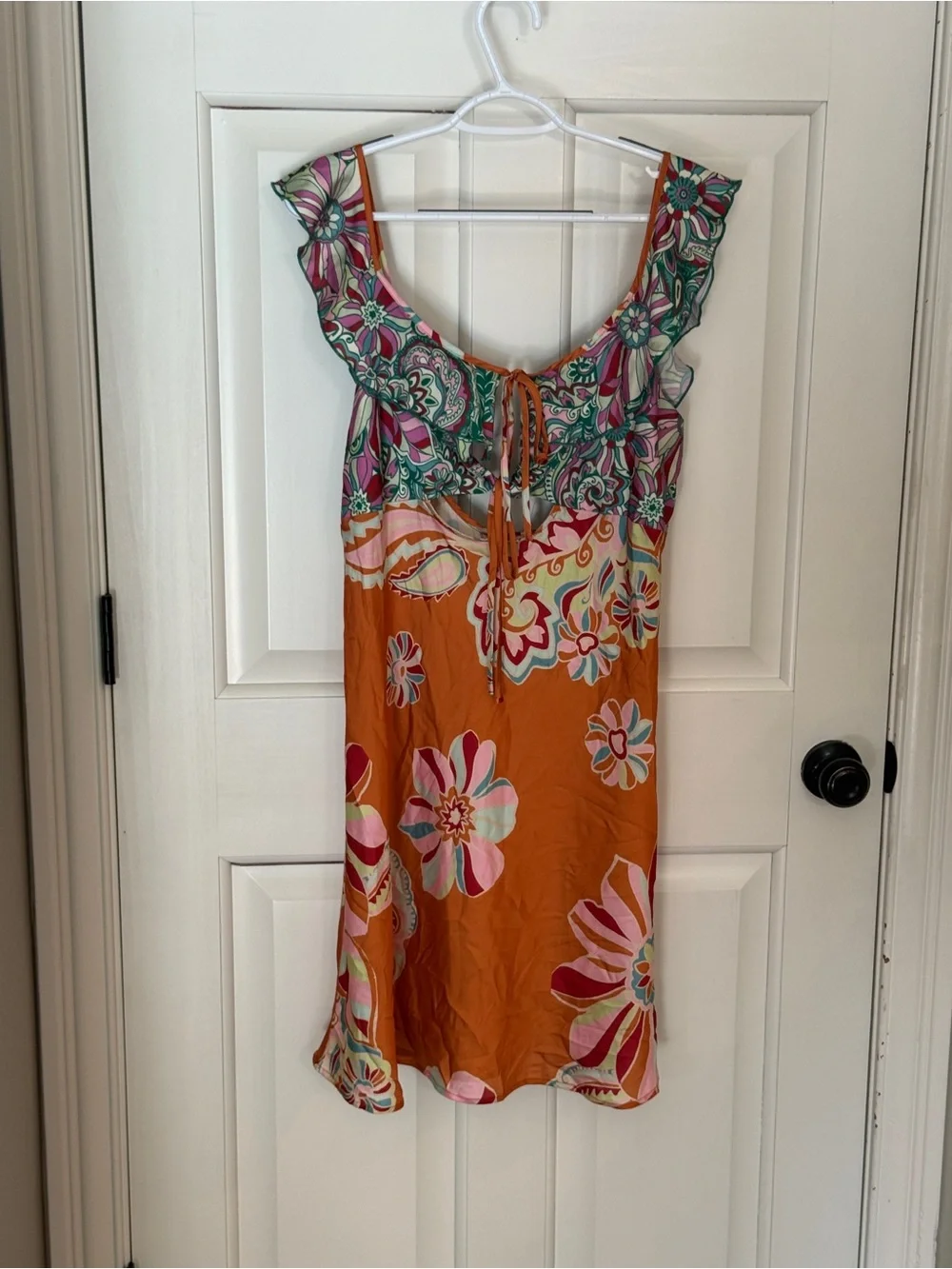 Free People Bali Daphne Slip Dress Floral Cutout Tie Front Mini 25983